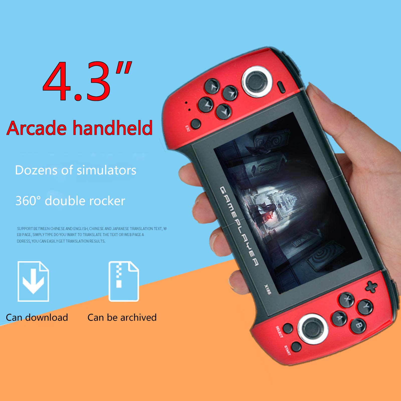 X18Plus Przenośna konsola do gier 4,3 cala duży ekran podwójny joystick 64-bitowe gry
