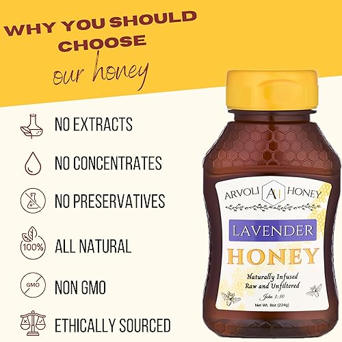 Miniatura 3 de Arvoli Miel - Miel cruda con infusión de lavanda - Todo natural - Sin extracto o concentrados, no artificial, sin conservantes - Botella exprimible