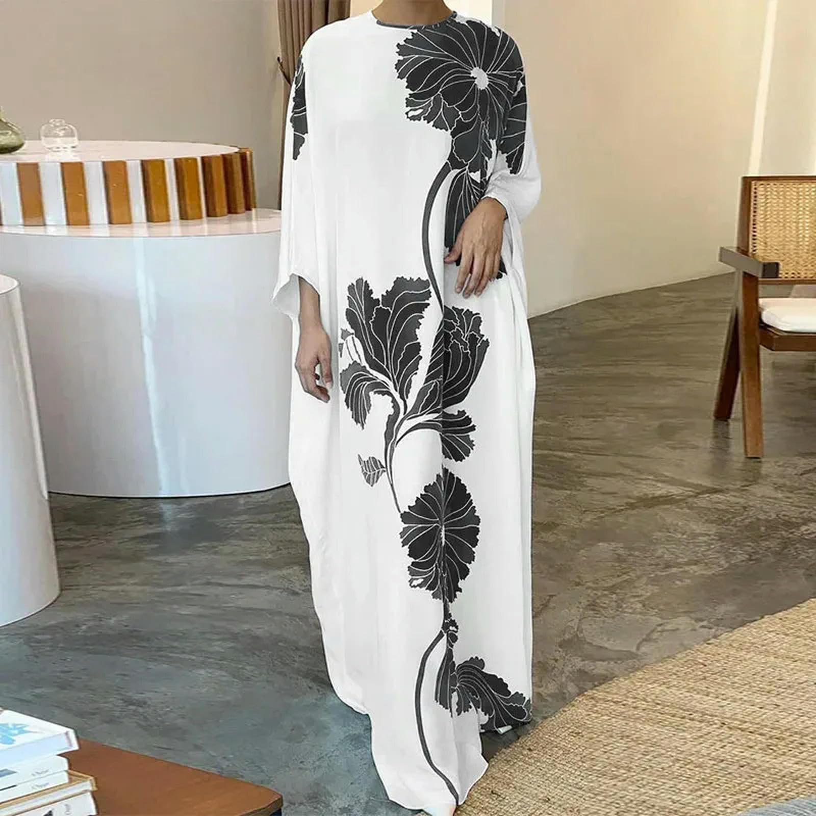 Vestido Tipo Jersey Holgado para Mujer, Vestido Largo Bohemio con Estampado Floral a la Moda Retro, Vestido Elegante de Manga Larga con Cuello Redondo para Fiesta y Oficina 2024