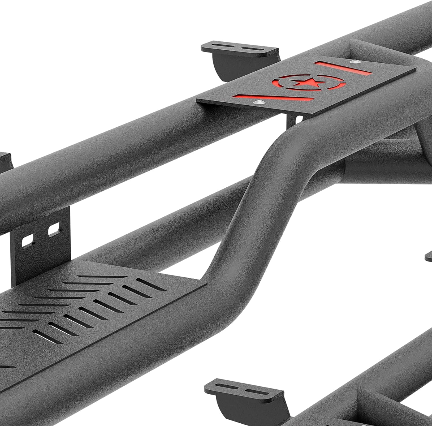 CrewMax Cab Running Boards Compatible with 2007-2021 Toyota Tundra Crew Max Cab Side Steps, Two Stair Drop Design Style Black Truck Side Rails Nerf Bars (Carbon Steel, Black Powder Coated)