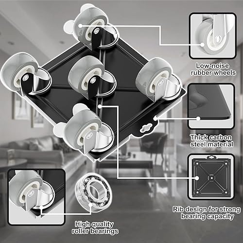 Miniatura 5 de Juego de 5 ruedas resistentes para muebles con ruedas de goma silenciosas, rotación de 360 con freno, capacidad de carga de 1000 libras, elevador de