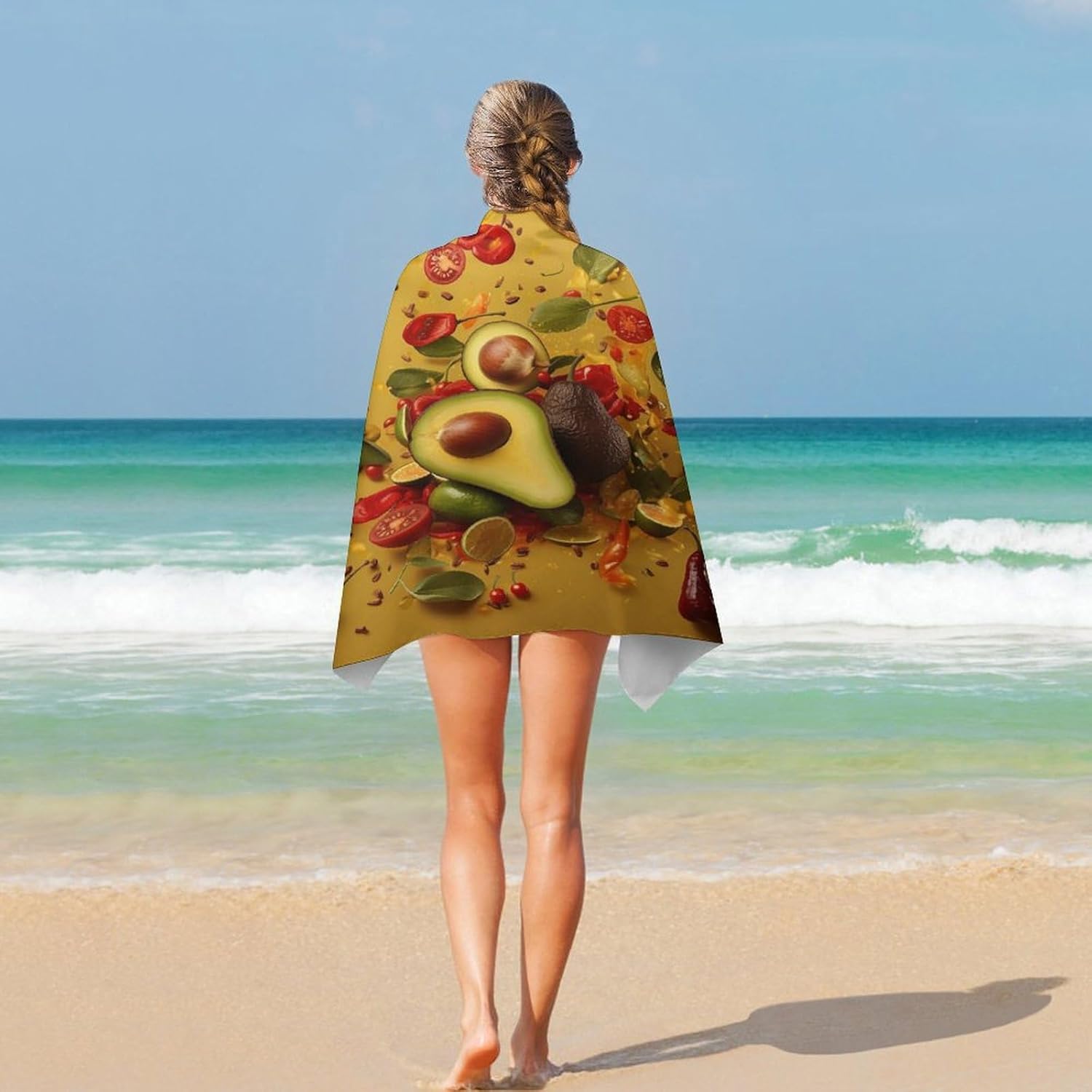 Swimming Towel, Fruit on Yellow Background Printed Fashion Towel,Portable Towel,Durable Towel