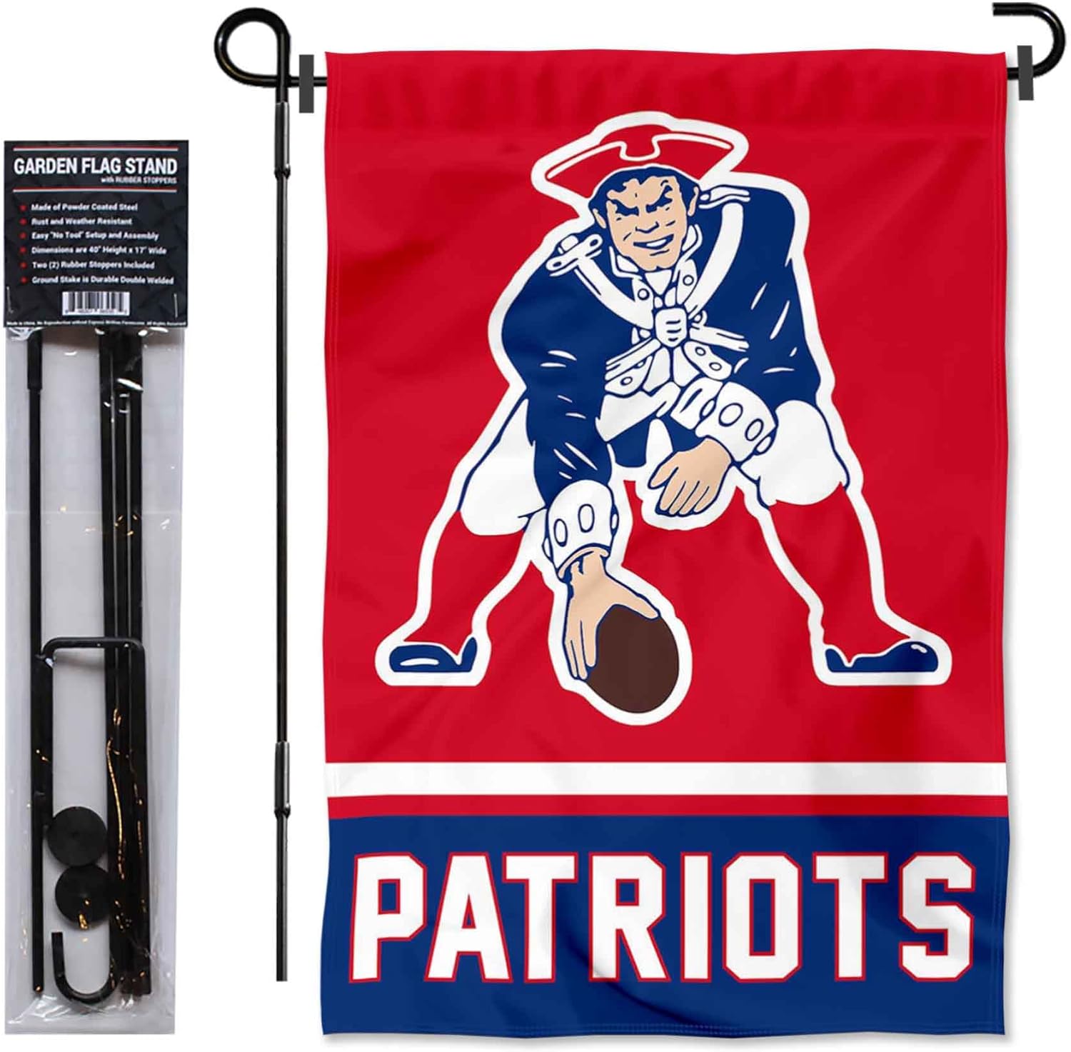 New England Patriots Pat Patriot Garden Flag with Stand Holder