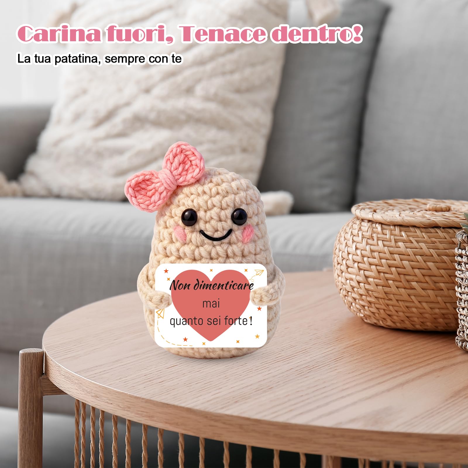 Regalo Laurea Patata Incoraggiante all'Uncinetto a Mano - Pocket Hug Patata Fortunata con Portafortuna Esami e Biglietto di Auguri, Regali Laurea Originali per Donna Uomo - 4