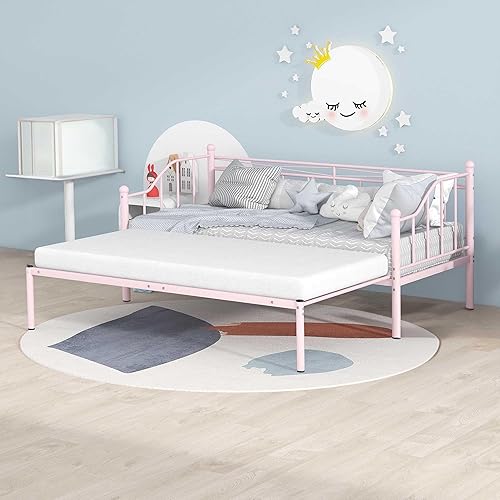 Sofá cama individual con nido desplegable, marco de cámara de plataforma de metal resistente, sofá cama moderno para sala de estarhabitación de