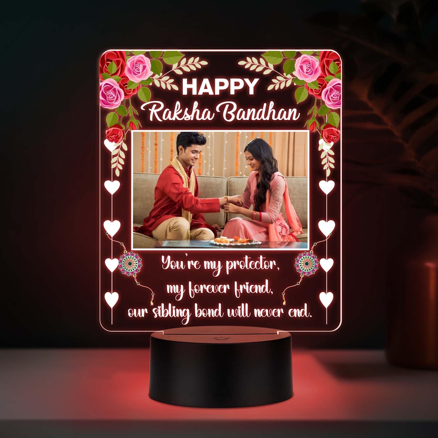 Rakhi Gift for Siblings | Personalized Photo Led lamp with Multicolored Light & USB Powered | Raksha Bandhan Gift for Big Brother | Bedroom Side Table Decor | Home Decoration-image-25