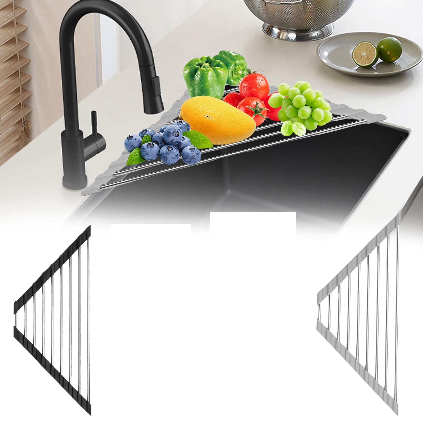 Kitchen Stainless Steel Corner Caddy Triangle Dish Drying Rack for Sink Corner Sponge Holder Roll Up Dish Drying