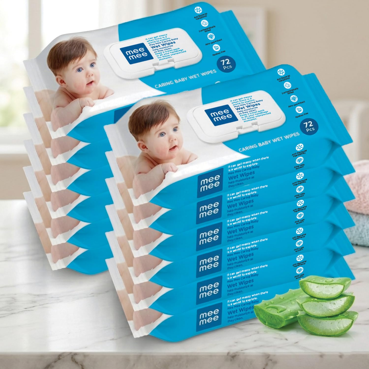 Mee Mee Soft Gentle Baby Wet Wipes (72 Wipes) Pack of 12 | Infused with Aloe Vera and Vitamin E | Paraben & Sulfate Free | Cleansing Wipes | Wipes Combo for Babies