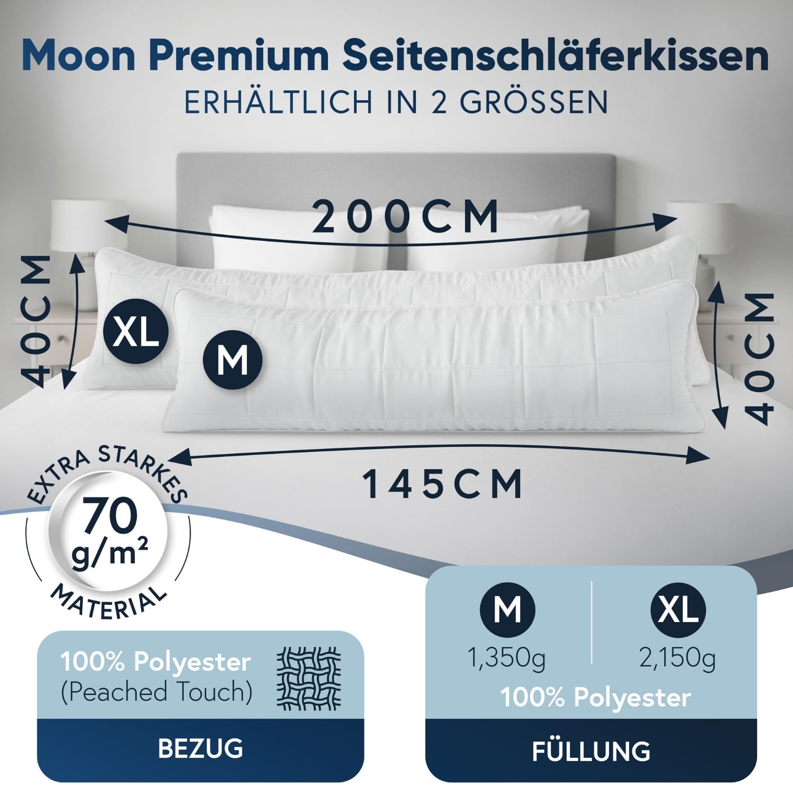 Moon Classic 2er Seitenschläferkissen 40x145 cm 100% Polyester (564373)
