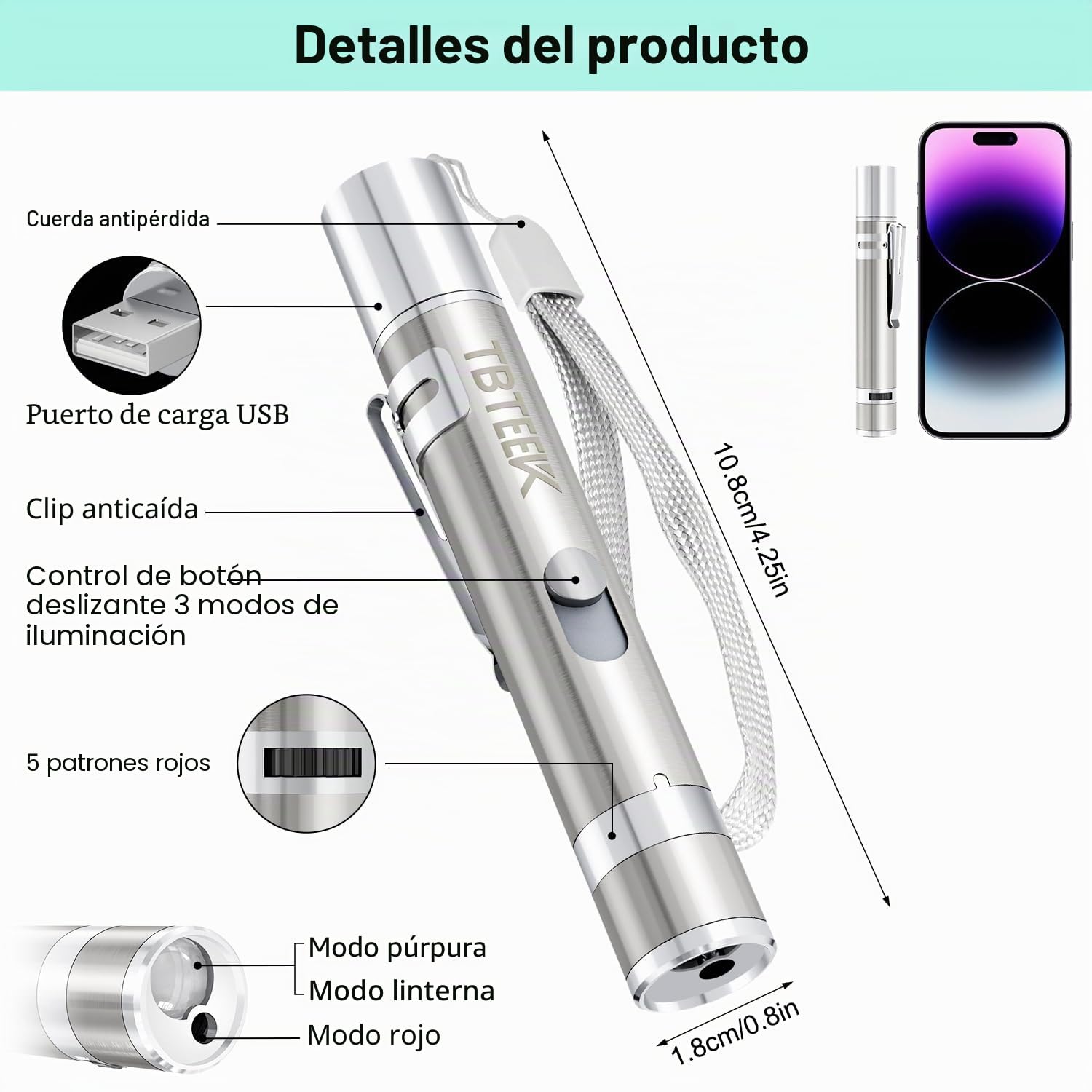 TBTeek Juguetes para gatos recargables, juguetes para gatos de interior, 7 luces ajustables y patrón, juguete interactivo para gatos, juguete portátil divertido para entrenamiento y ejercicio (paquete