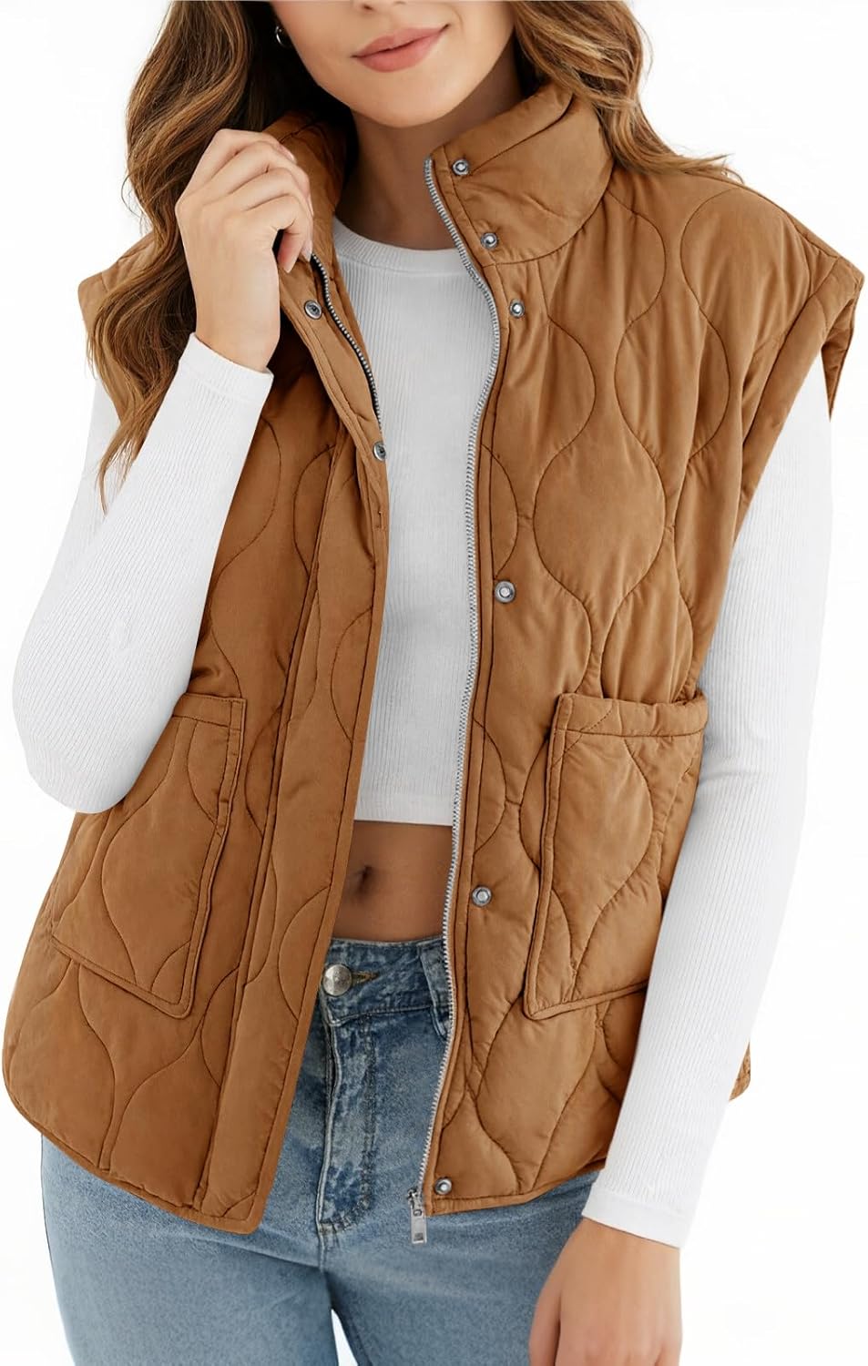 Cicy Bell Womens Quilted Puffer Vest Stand Collar Zip Up Winter Lightweight Padded Gilet Outerwear