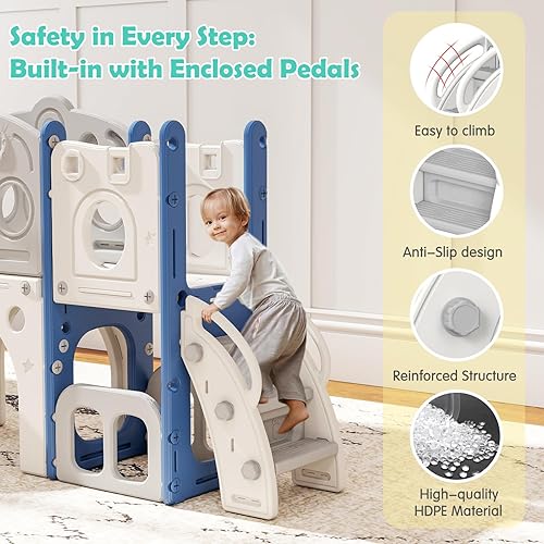 Miniatura 2 de kinbor Juego de toboganes 8 en 1 para niños pequeños, tobogán para niños con aro de baloncesto, juego para niños con escaleras fáciles de subir y