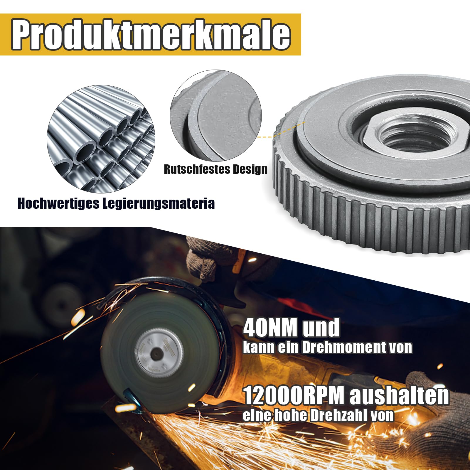 VIBRATITE 2 tuercas de sujeción rápida M14, tuerca de sujeción para todas las amoladoras angulares de AEG, Black & Decker, Dewalt, Flex, Hitachi, Metabo, Makita, etc., color plateado