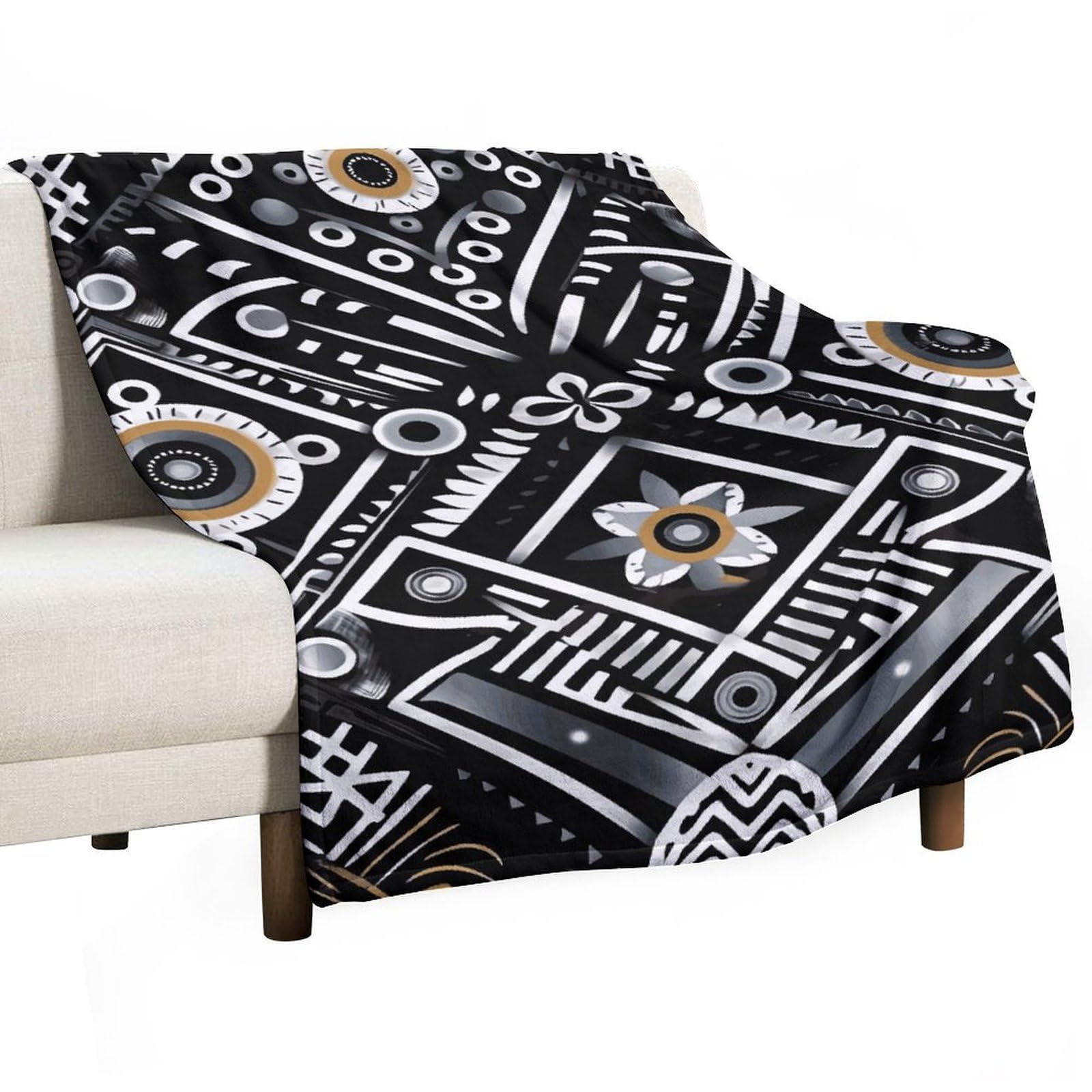 Couverture en flanelle noire et blanche plaid doux et léger pour canapé et lit