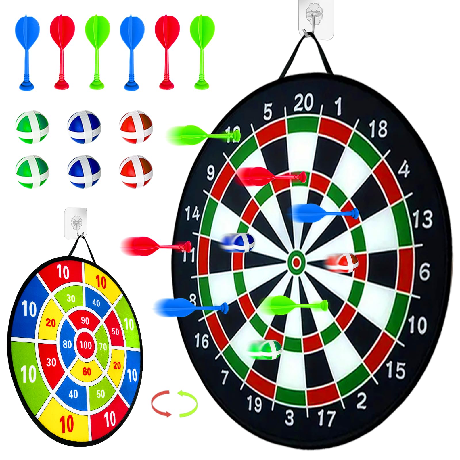 Dart Board Game Set, Double Sided Dart Board with,Indoor & Outdoor Party Games Toys Gifts for 3 4 5 6 7 8 9 10 11 12+ Year Old Boys Girls and Adult (black and white, 66cm)