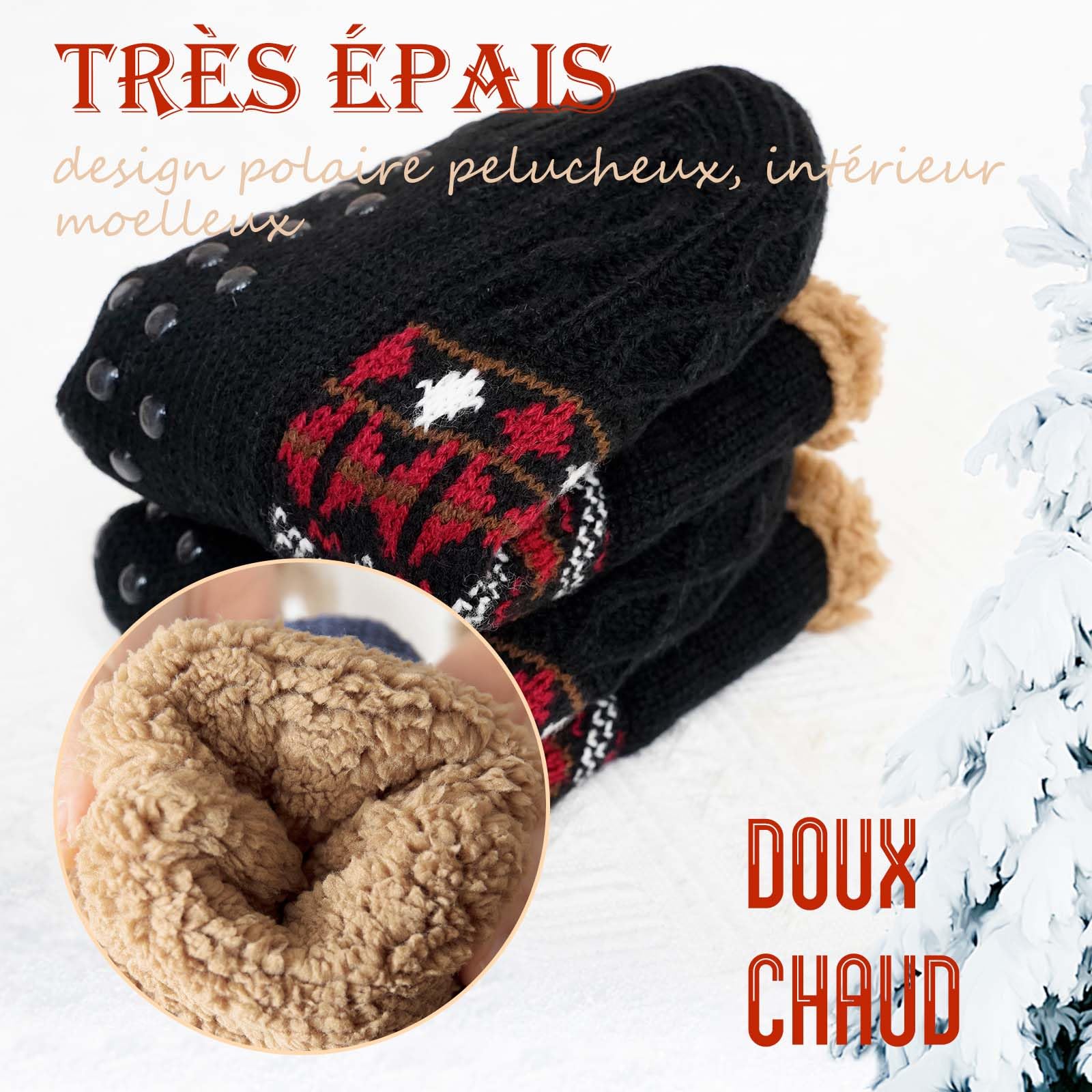 PUTUO Chaussettes Antidérapantes pour Homme en Hiver : Chaussettes Antidérapantes pour Homme Chaussettes Thermiques à la Maison Épaisses et Chaudes 1 paire 39-46