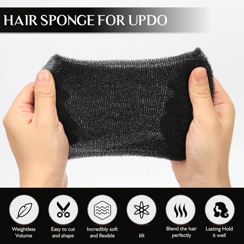 Relleno y Horquillas para Recogidos, Esponja para el Pelo, Relleno, Donas para Recogidos, Volumen para el Cabello Negro.