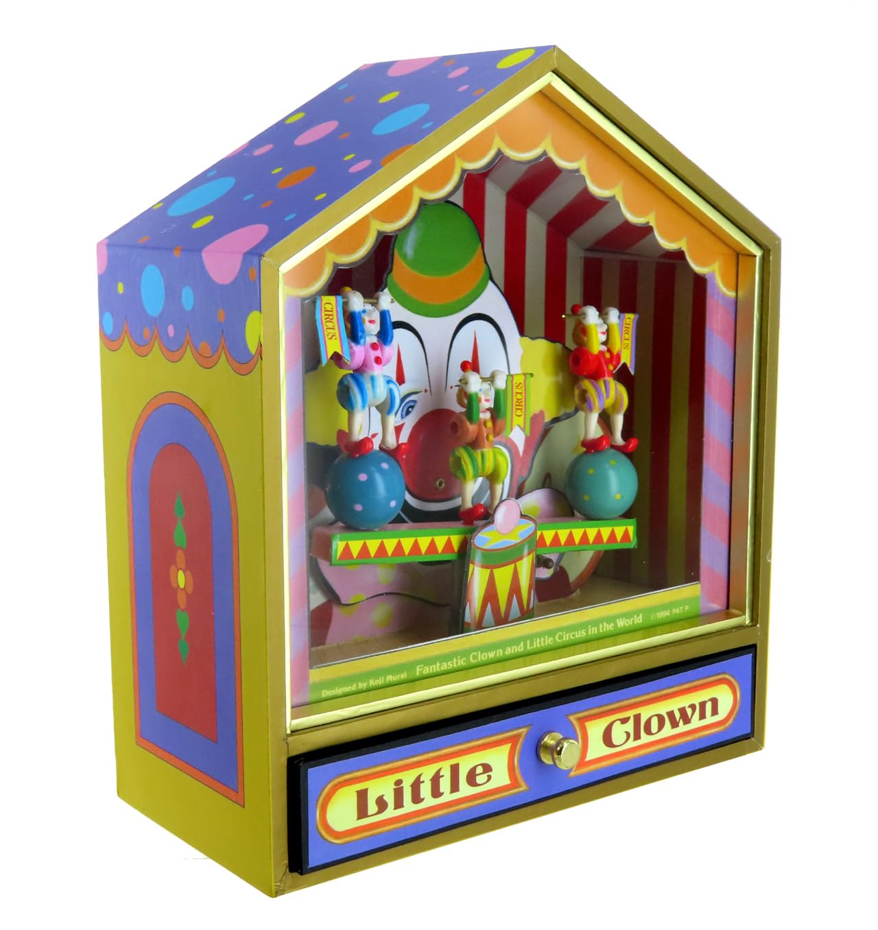 Spieluhr / Spieluhr aus Holz mit Zirkus Clowns auf Schaukel und 18 Noten Federmechanismus (Ref: 64-066) Johannes Brahms Wiegenlied