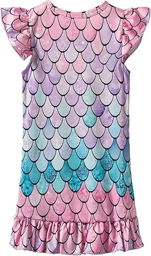 Mud Kingdom Girls Nightgowns Flutter Short Sleeve Nightdress Sleepwear Casual Summer(Mermaid Print,3T)