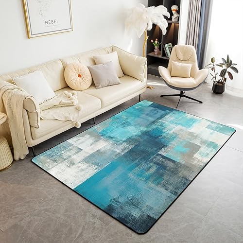Erosebridal Alfombra de área verde azulado para decoración del hogar, alfombra retro teñida para dormitorio, alfombra de acuarela gris turquesa y
