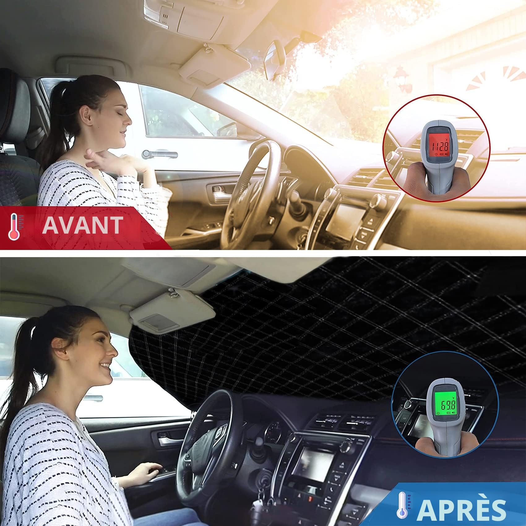 Pare Soleil Voiture, Couverture Pare-Brise Voiture Bâche Pare Soleil Voiture Avant Protection 8 Magnétique Pliable Housse de Pare Brise pour Plupart des Véhicules Anti UV Isolation la Chaleur