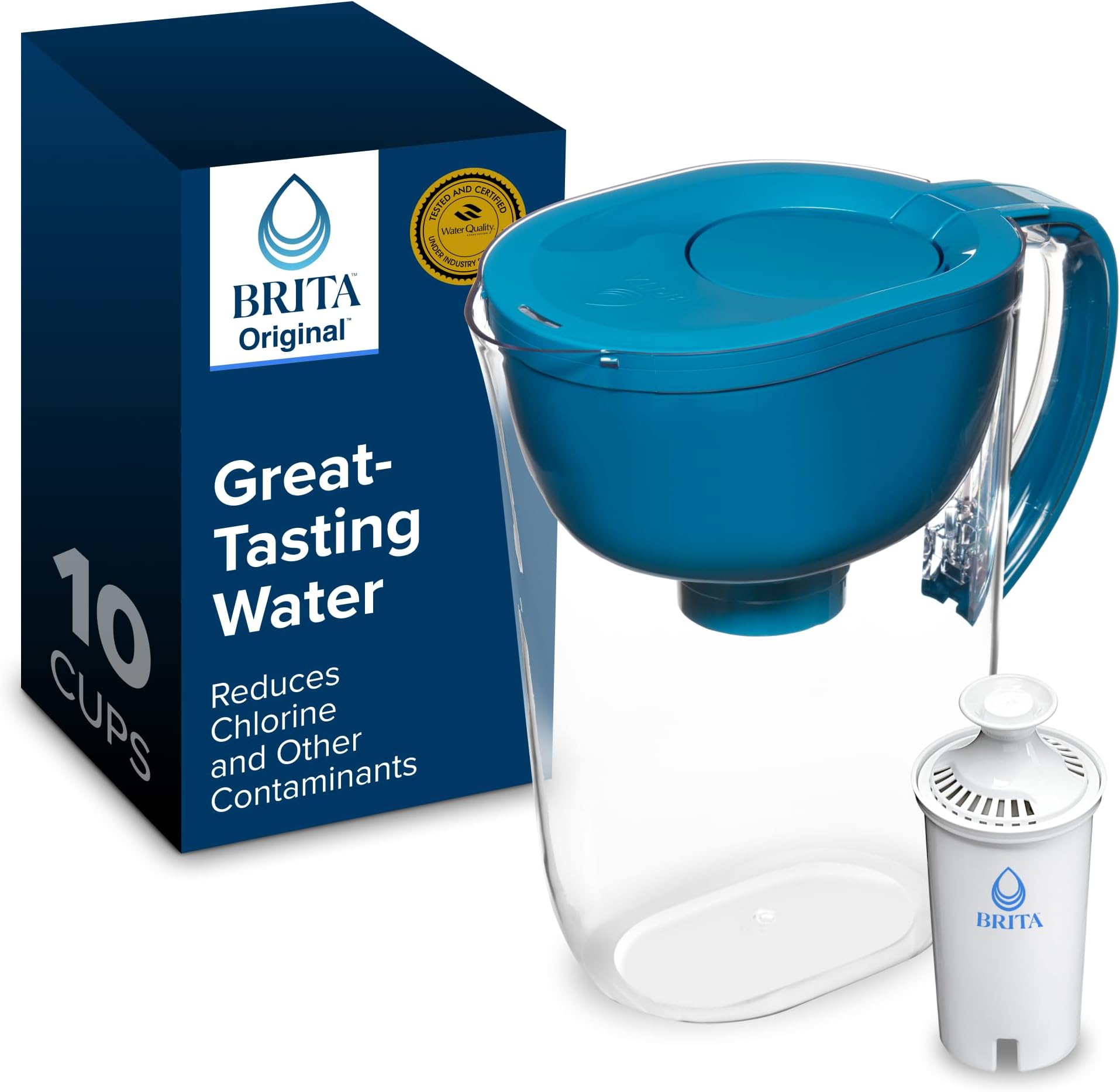 Large Water Filter Pitcher for Tap and Drinking Water with SmartLight Change Indicator, Includes 1 Standard Filter, BPA-Free, Lasts 2 Months, 10-Cup Capacity, Teal