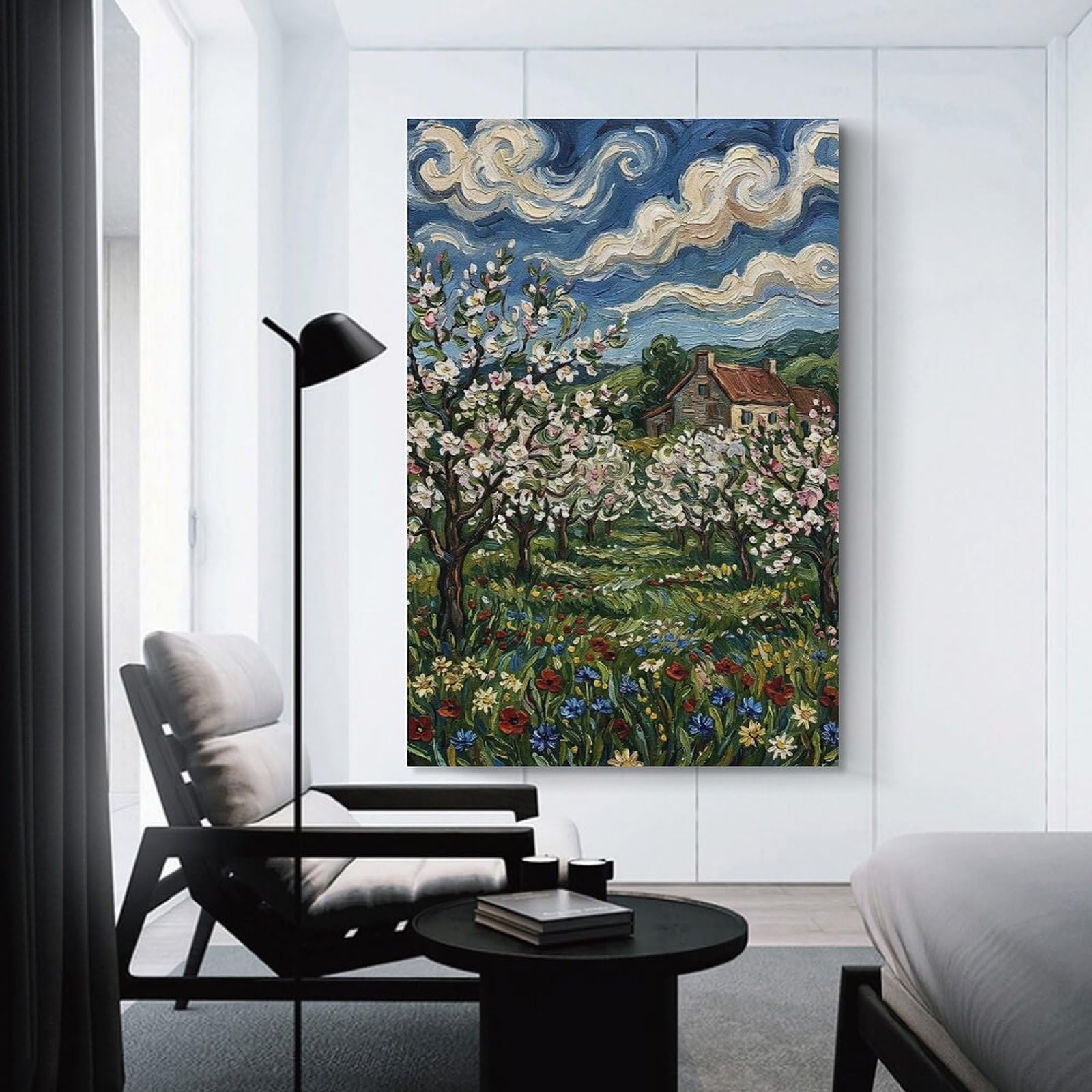Junmoney Home Decor Wall Art Blossoming Orchard Painting, 24x36inch(60x90cm), for New Homes, Bedrooms Or Workspaces, Decorative Present for New Homes