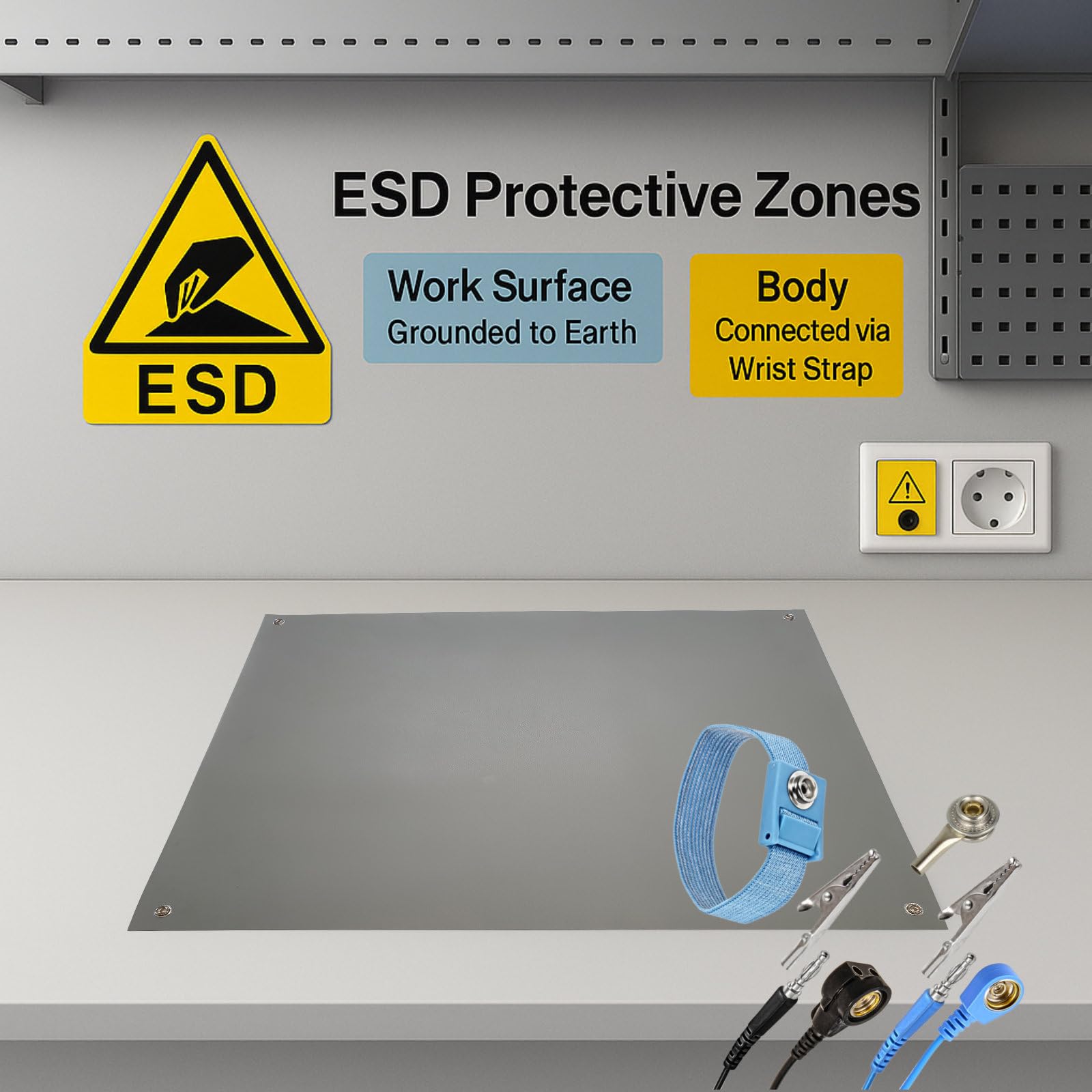 150 x 60 cm Antiestático ESD - Esterilla para ordenador (calidad premium, incluye manguito + extensión de 2,4 m, protección ESD)