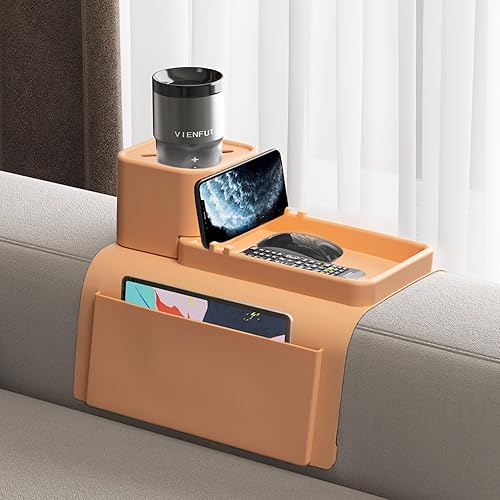 Miniatura 10 de Soporte para taza de sofá de silicona, bandeja antideslizante y antiderrames para reposabrazos, bandeja de silicona resistente a la suciedad para