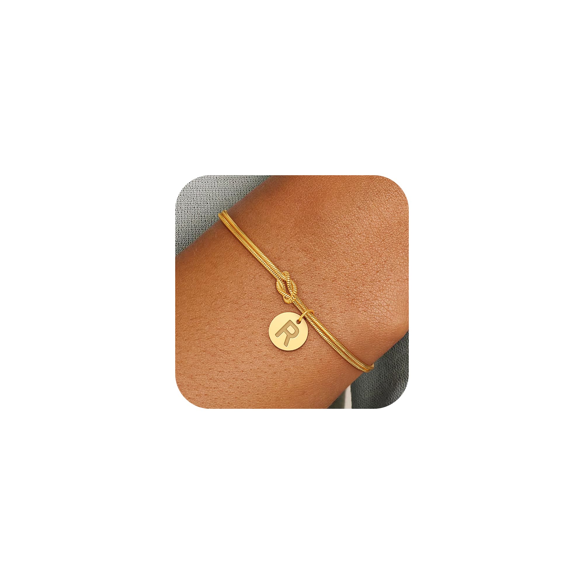 Fezodo Gold Initial Bracelets for Women Girls - 18K Gold Plated A-Z Initial Bracelet Dainty Knot Bracelet Gold Bracelets for Women Teen Girl Gifts