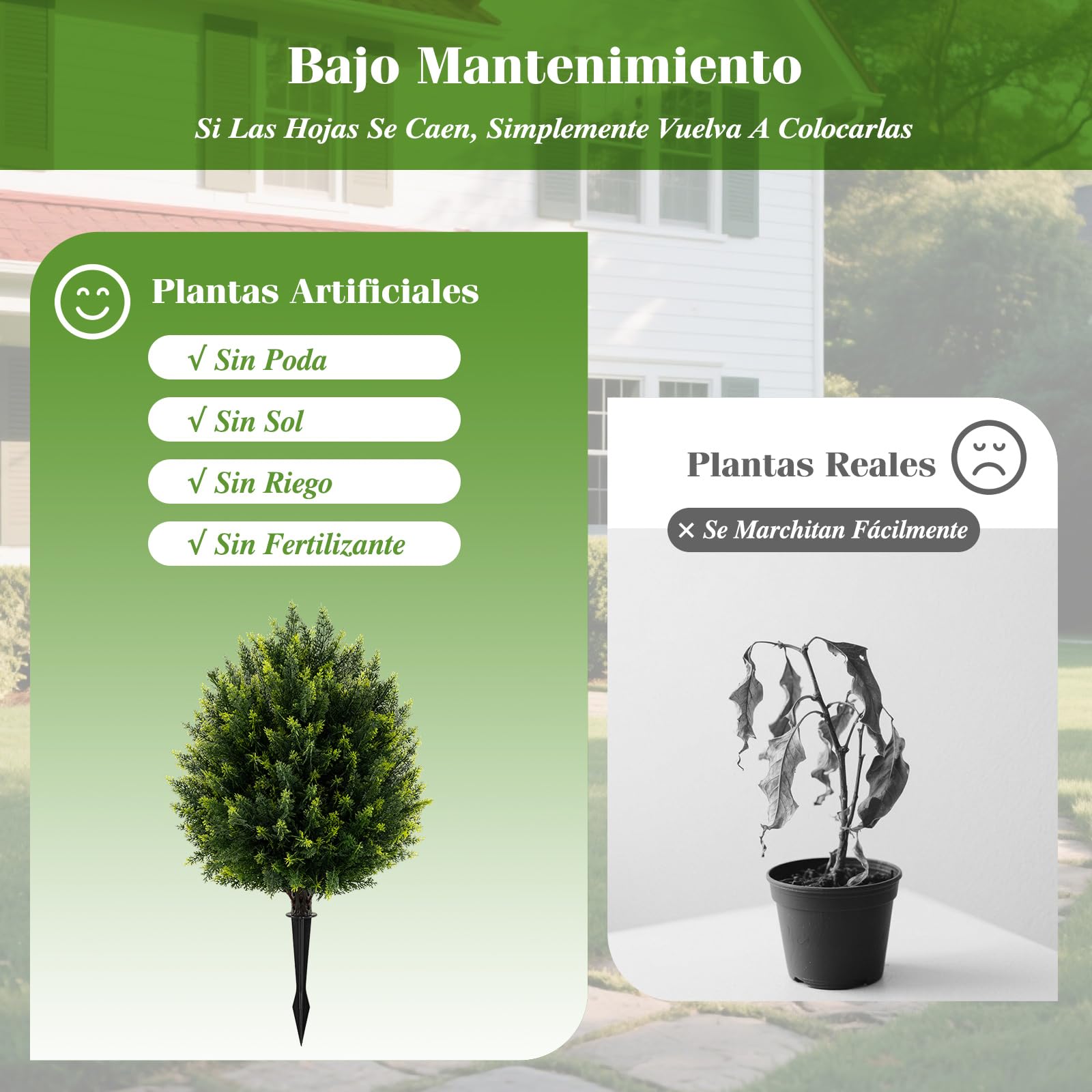 COSTWAY Juego de 2 Árboles Topiario Artificial de Ciprés de 61 cm, Plantas de Cedro Artificial, Plantas de Arbustos Artificiales con Protección Solar para Decoración Interior y Exterior