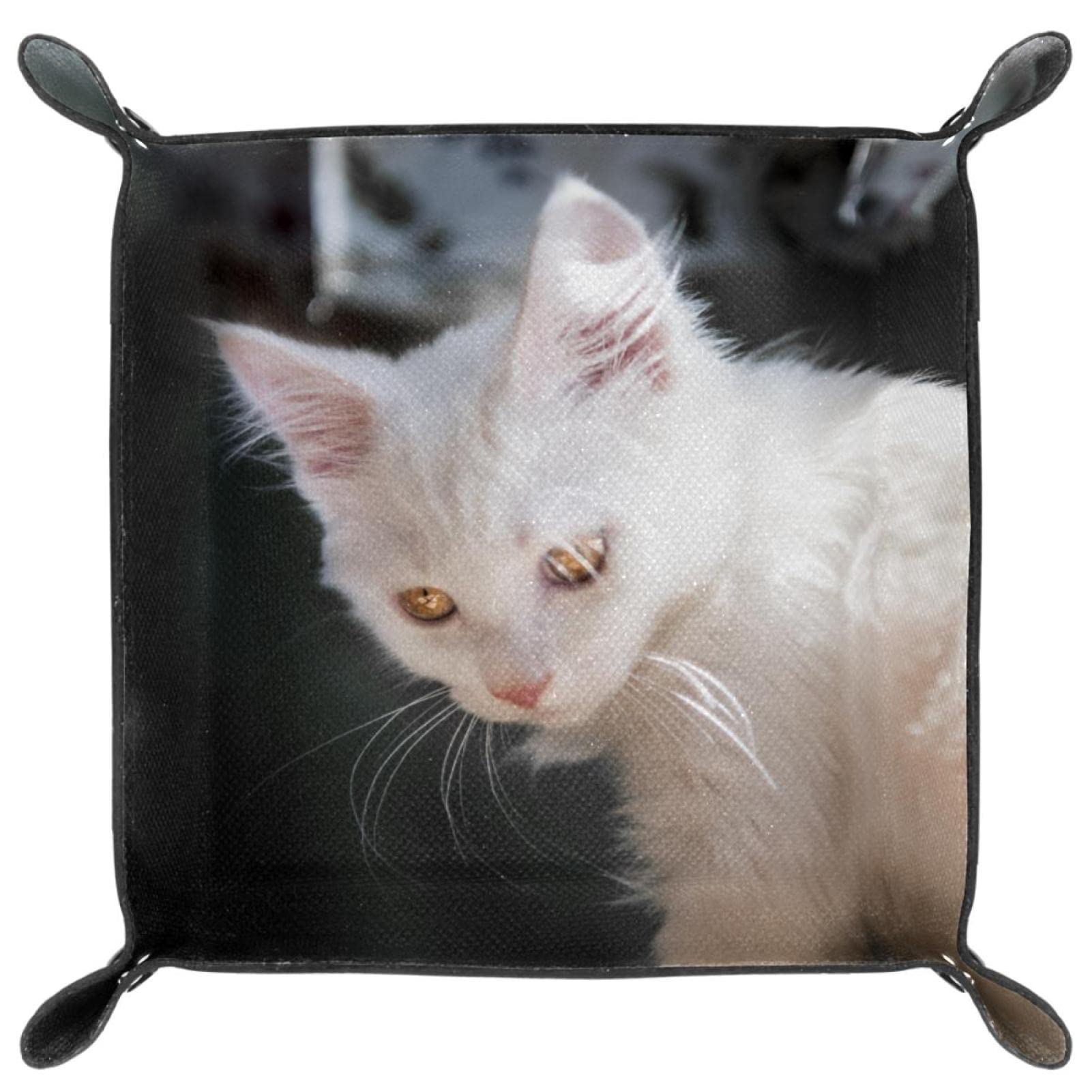 Amazon｜レザートレイ、小物トレー 、アクセサリー収納トレイ、白猫の写真、収納キーコインジュエリーウォッチ用｜ジュエリー収納 オンライン通販