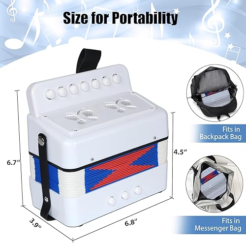 Miniatura 2 de AZEAM Acordeón para niños, acordeón de juguete para edades de 3, 5, 9, 7, 10, 12, niños pequeños, principiantes, instrumentos musicales, 10 teclas,