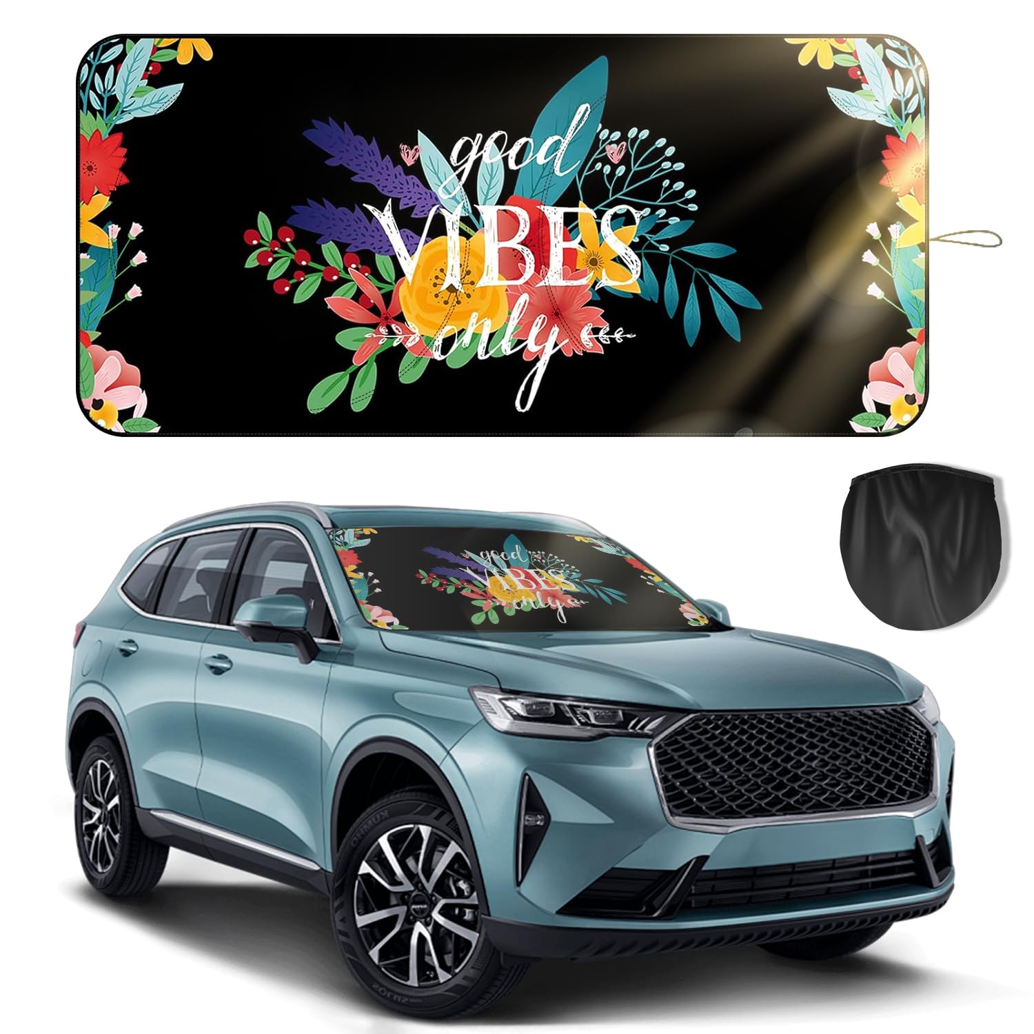 Windshield Sun Shade, Beautiful Print Design Foldable Car Shades for Front Windows Protect The Vehicle from High Temperature Damage and UV Reflection, Interior Accessories for Cars Truck SUV