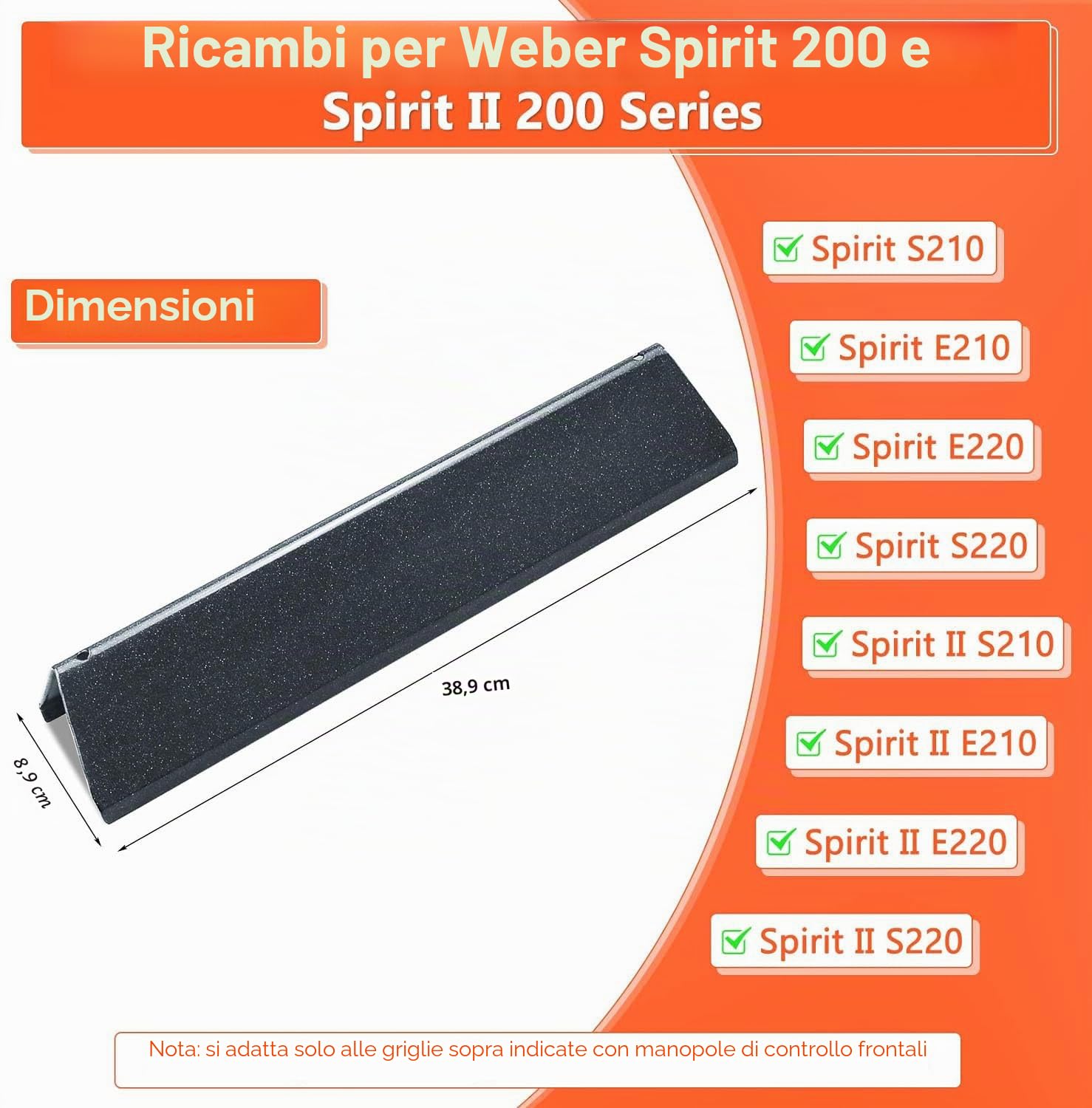 GFTIME 38.9CM 7635 Barrette aromatizzanti per Weber Spirit E210, S210, E220, S220, piastra riscaldante smaltata in porcellana, parti di ricambio per griglia a gas per Spirit I e II serie 200