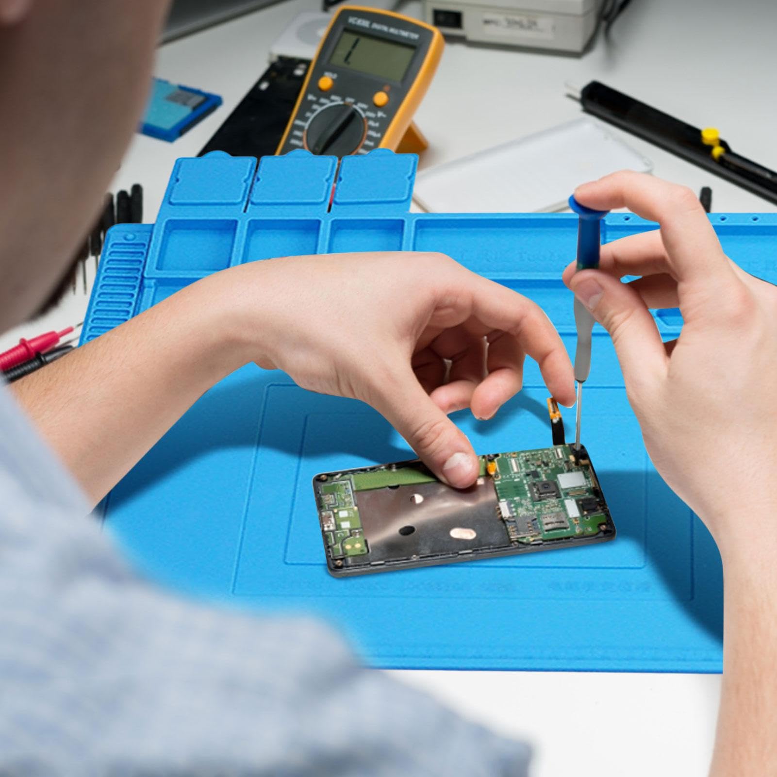 WEKADRIN Lötmatte 40x30 Cm – Hitzebeständig, Antistatisch, Mit Erdungsschutz, Für Elektronik & Handy-Reparatur