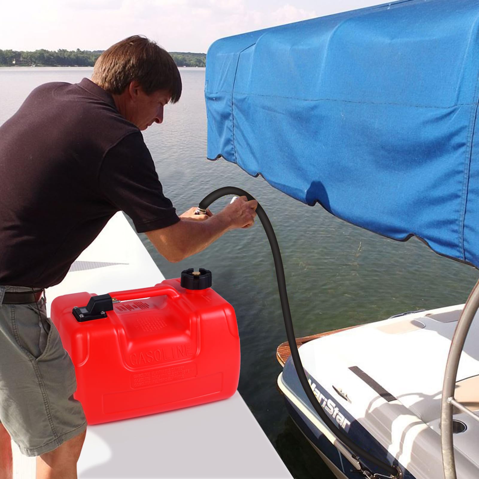 12L Marine-Kraftstofftank,Tragbarer Bootstank Mit 3m Und Kraftstoffanzeige, Langlebiges, Aauslaufsicheres Design Für Marine, Boots Und Outdoor-Motorgeräte, i-Förmigem Tragegriff