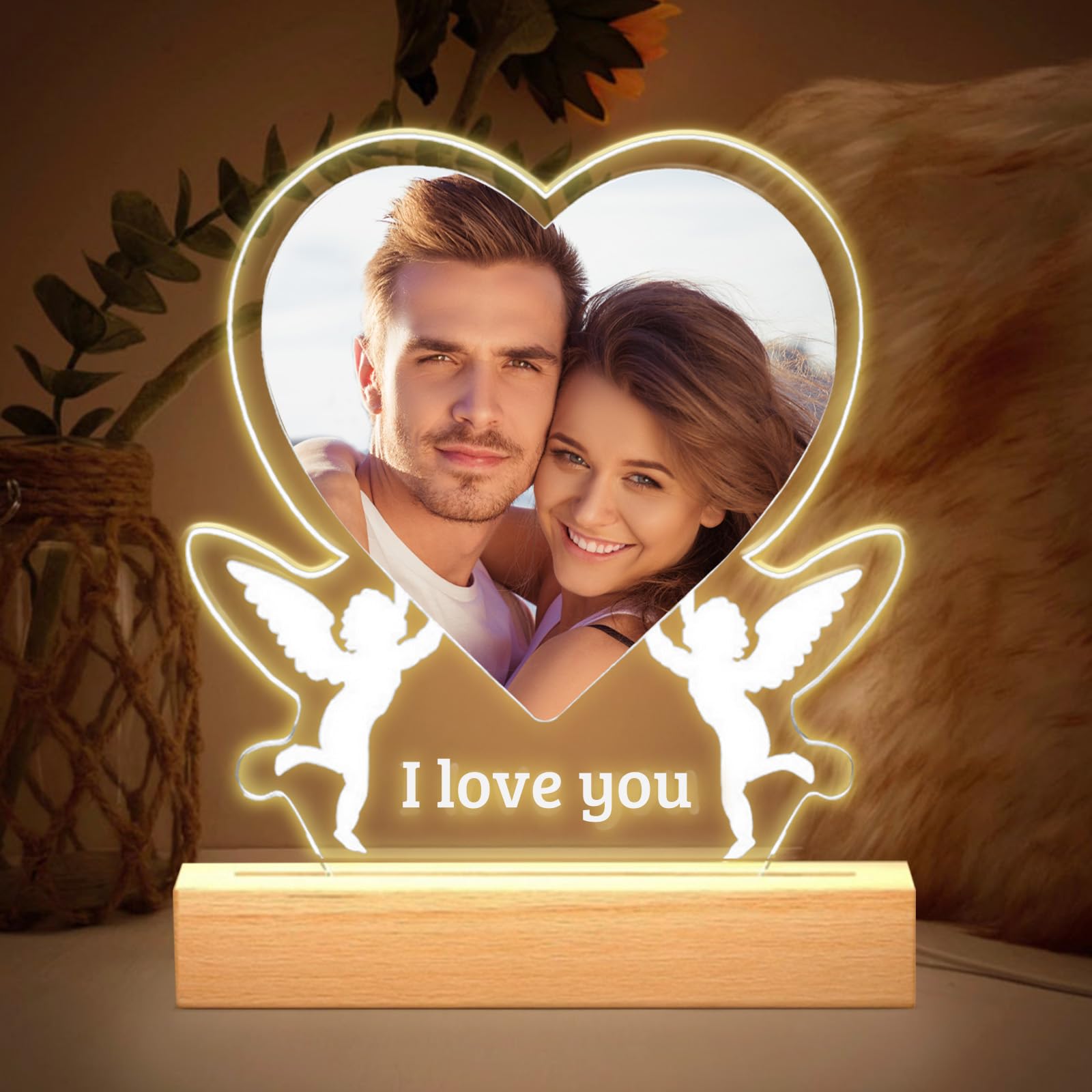 Personalised Night Light with Photo,Custom Light Up Picture Frame with Photos,Customized Personalized Night Light for Couples Anniversary Birthday Gifts (Style 2)