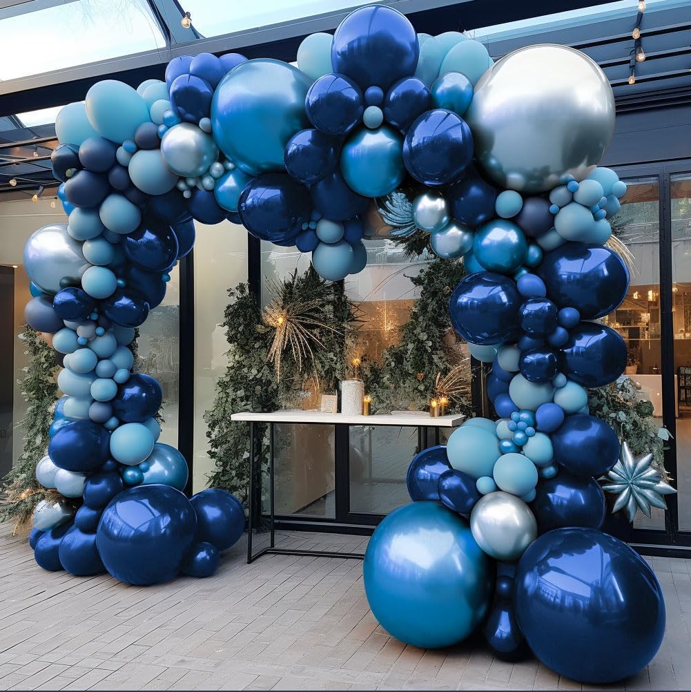 Navy Royal Blue Balloon Arch Kit Double Stuffed Metallic Blue Balloon Garland Varied Sizes for Birthdays Baby Showers Graduations Weddings Proms More