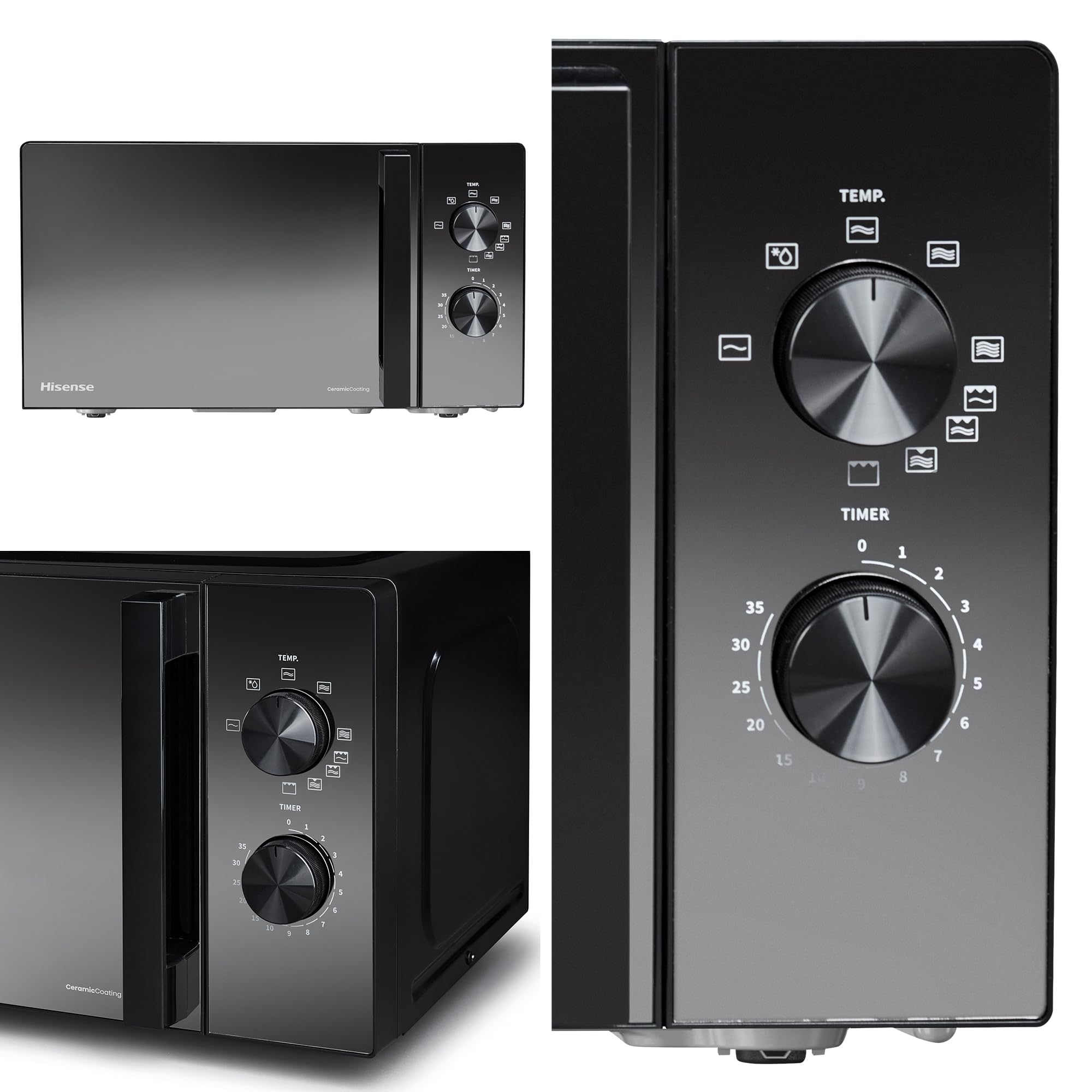 Hisense H20MOMBP1HG - Microondas con Grill 800W, 20L, Alto 32.6cm x Ancho 45.5cm, Color Negro, Potencia del Grill: 800 W, Revestimiento Cerámico, Cristal Premium, 5 Niveles de Potencia