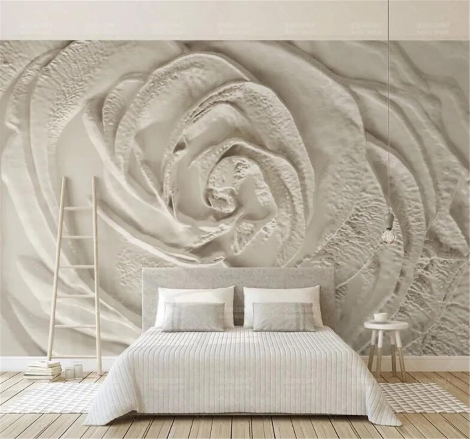 Tzxztt Minimalist Beige Roses Three Dimensional Relief Modern 3D Wallpaper Premium Textured Silk Neutral Tones Material Ideal for Living Room Bedroom-150cm×105cm