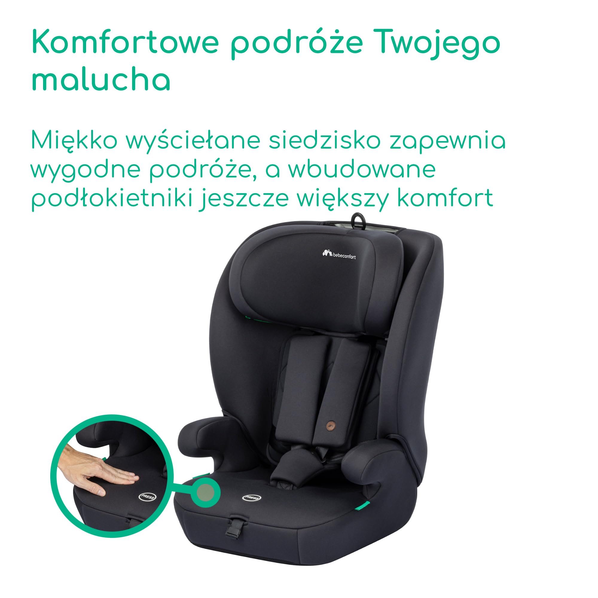 Bebeconfort Ever i-Safe, Ewolucyjny Fotelik Samochodowy, 15 Miesięcy - 12 Lat, 76-150 cm, Fotelik dla Malucha, Bezpieczeństwo R129, Ochrona przed Uderzeniem z Boku, 11 Pozycji Zagłówka, Full Black