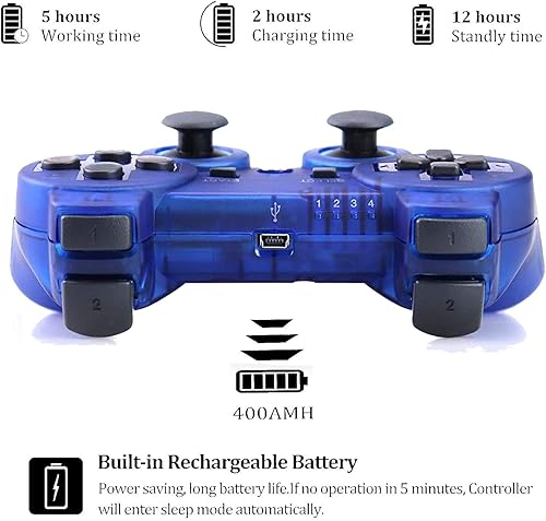 Miniatura 4 de Controlador inalámbrico para PS-3 Motion Sense, control remoto de juego mejorado de doble vibración para Play 3 con cable de carga (verde