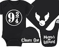 Vista 18 de Sombrero de bebé Wizard - Chosen One (tela negra - diseño dorado)