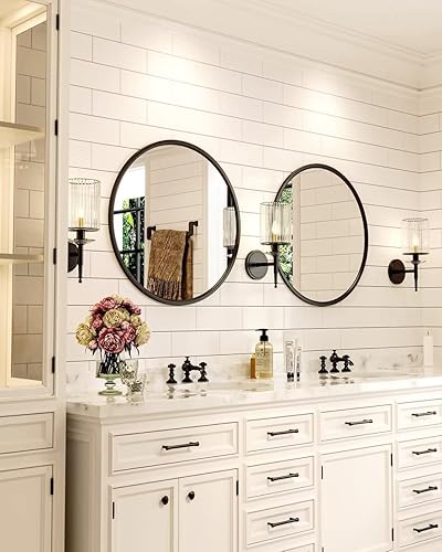 Miniatura 3 de Growsun Espejo redondo negro de 20 pulgadas, espejo de pared circular para tocador de baño, entrada, sala de estar con marco de metal para