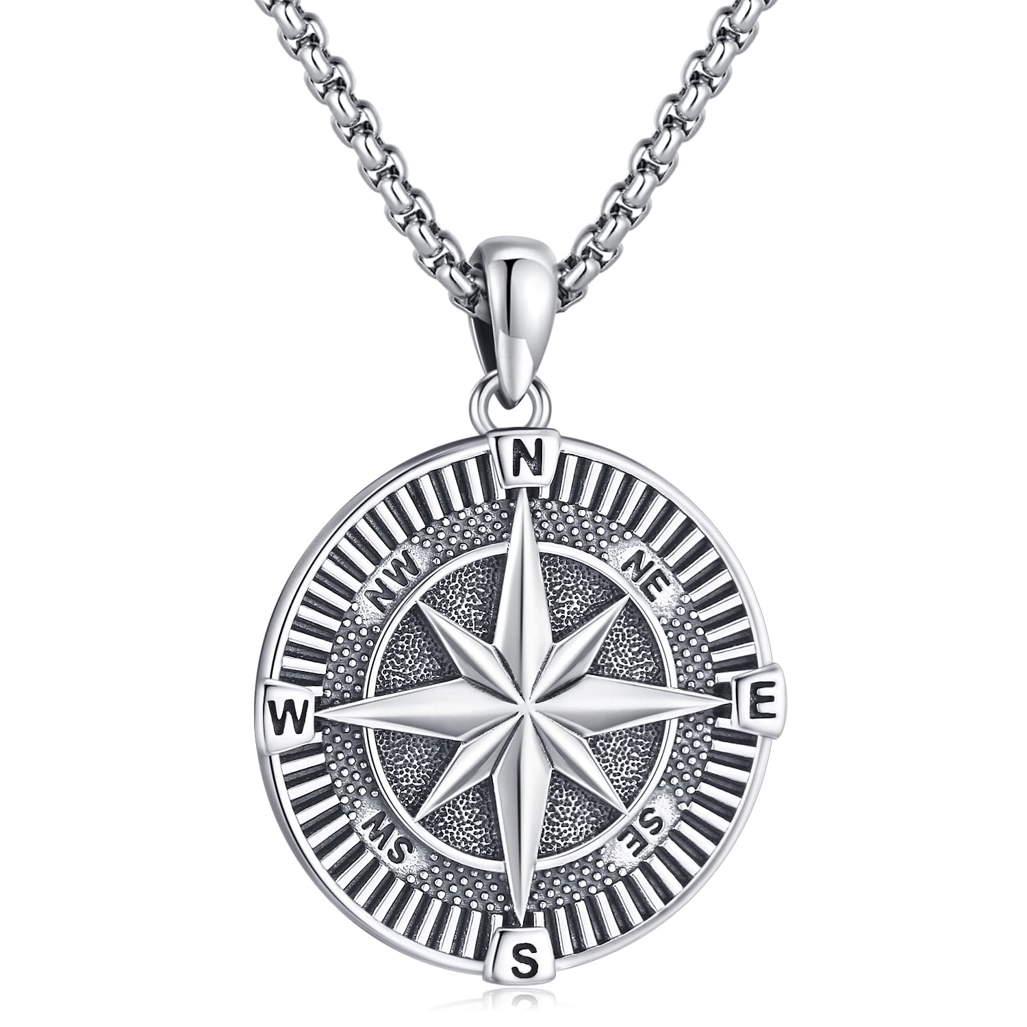 Eusense Brújula Collar 925 Plata de Ley Brújula Colgante Cadena Graduación Regalo Joyería para Hombre Mujer Día de la madre