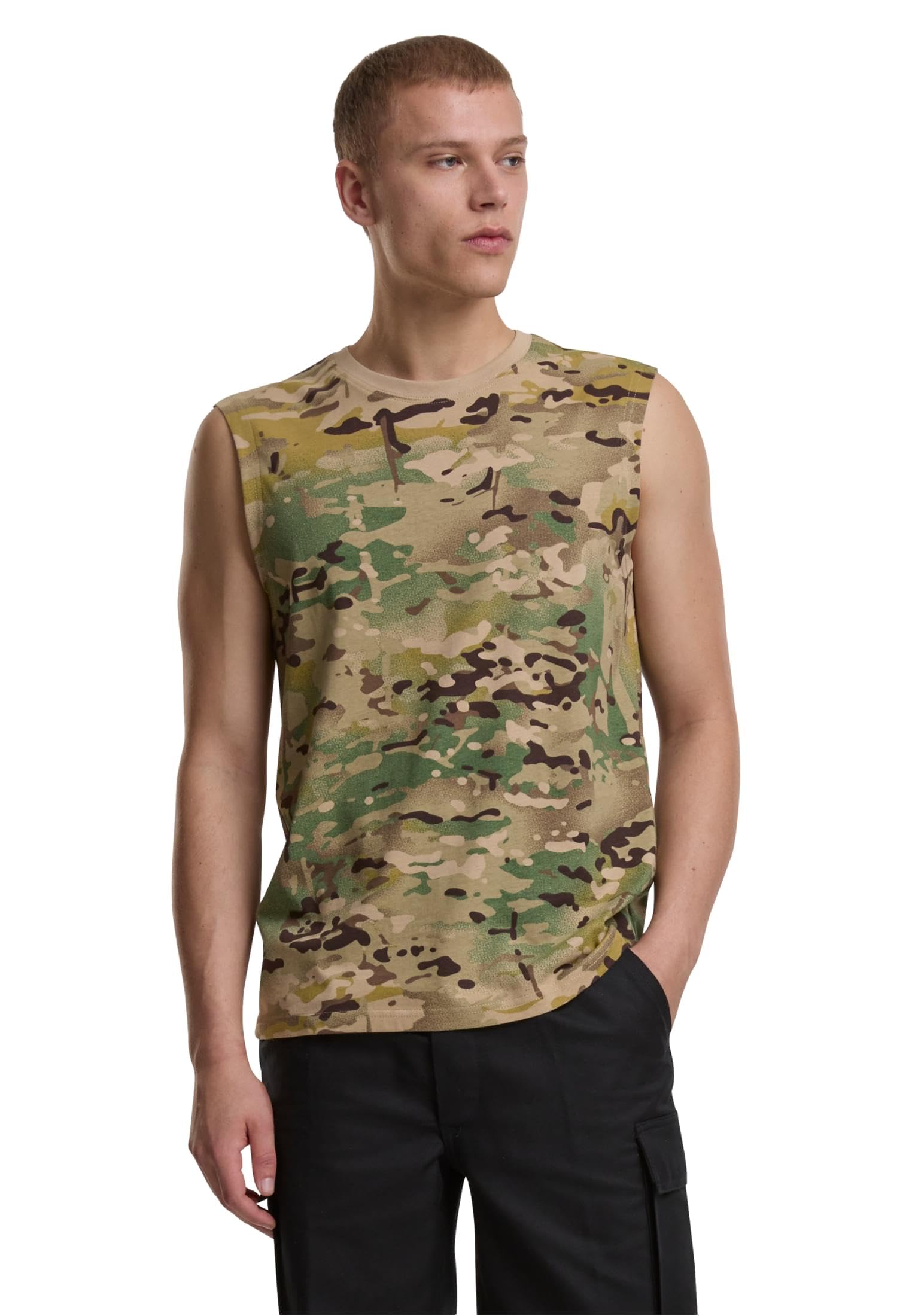 Brandit Men's T-Shirt Sleeveless, Tactical Camo, M