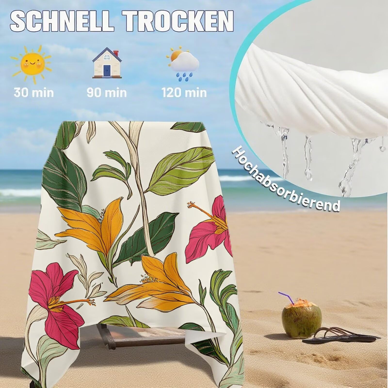 Toallas de Playa Microfibra Tropical Toalla Playa Grande 180x90 cm Mujer Hombre Secado Rápido Absorbente Toallas Gimnasio Suave Sin Arena Toalla Microfibra para Playas Piscina Viajes Camping Q-333