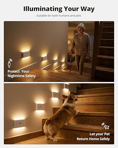 Miniatura 7 de wowatt Luz de escalera recargable con sensor de movimiento, luces de noche blancas con montaje magnético, luces de escalera regulables para