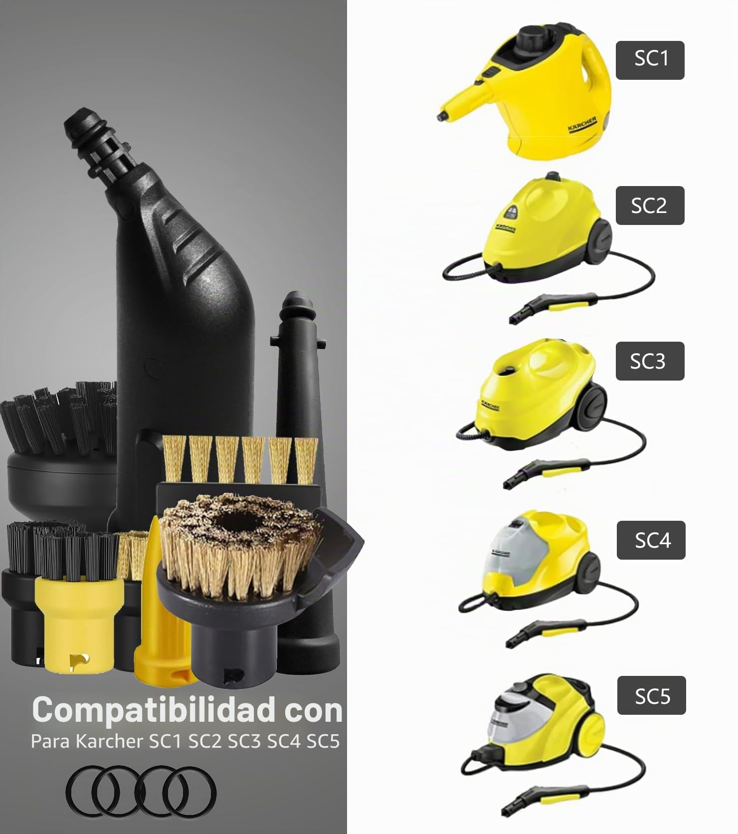 Juego de 13 accesorios para limpiador de vapor Kärcher SC5 SC3 SC1 SC4 SC2 - Boquilla alargada, boquilla curvada, cepillo redondo, cepillo redondo de latón